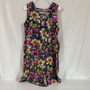 Sleeveless Floral Mini Dress in Teal & Pink